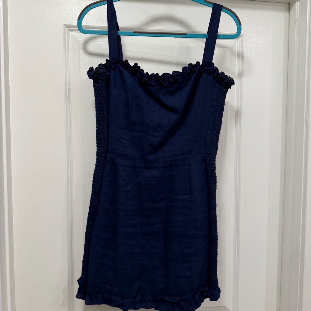 Reformation Navy Blue Ruffled Mini Dress